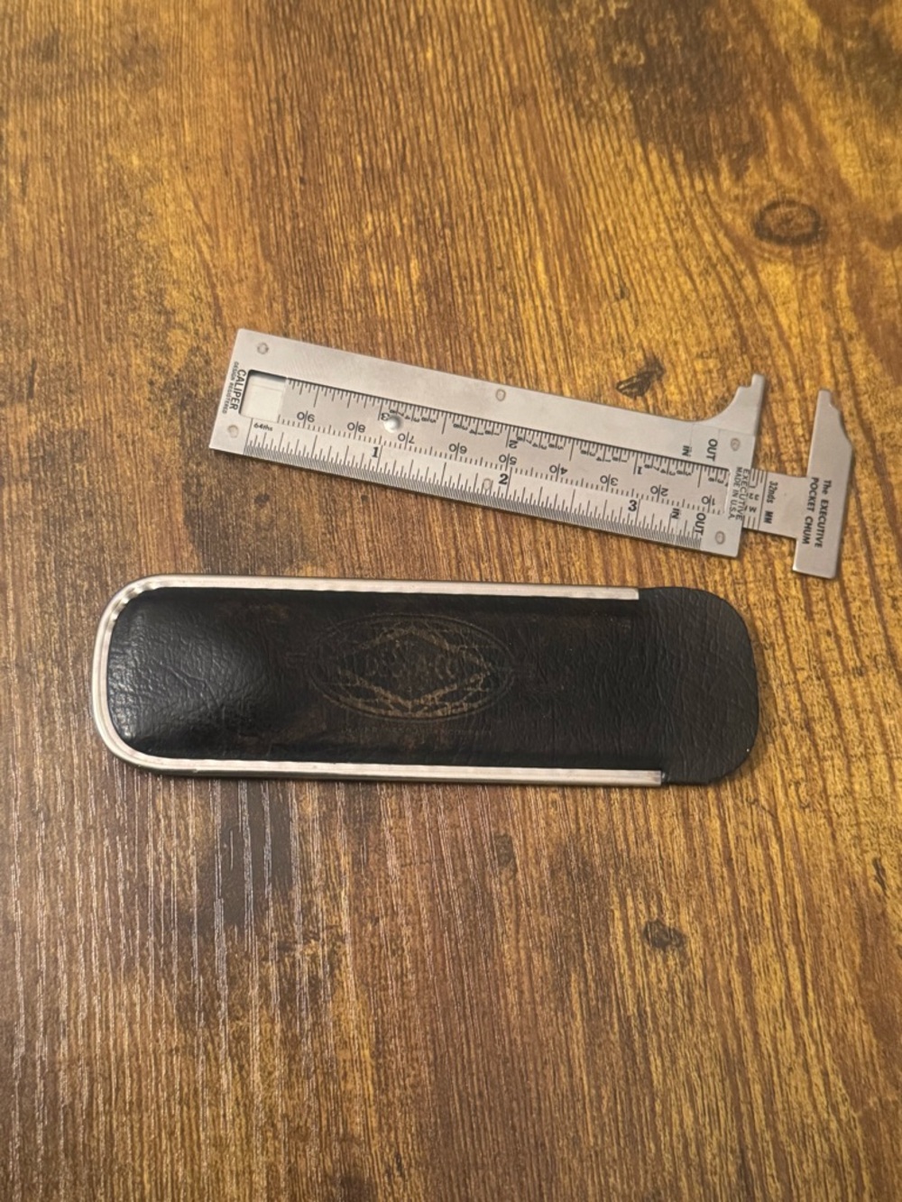 Vintage Pocket Caliper Machinist Tool USA Executive‎ Chum Leather Case DESTACO